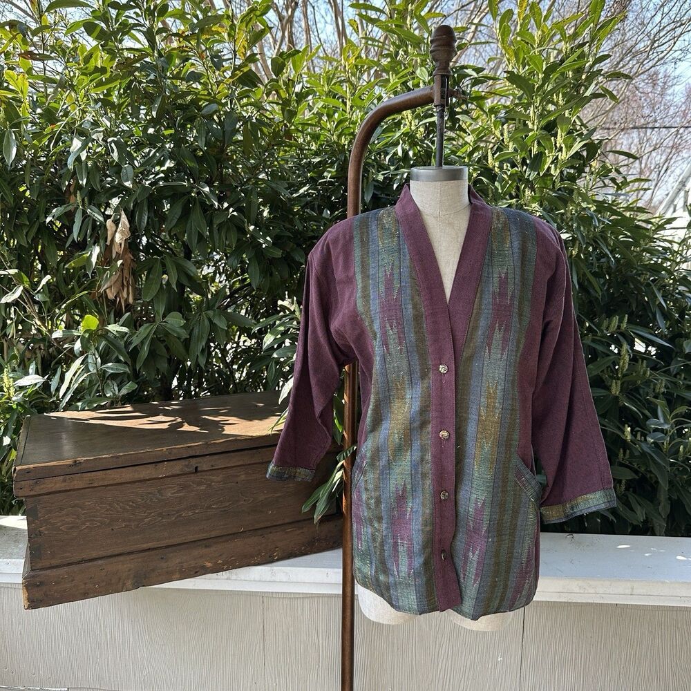 Vintage Southwestern Tapestry Jacket Ikat Stripe Boho Santa Fe Jacket Sz S